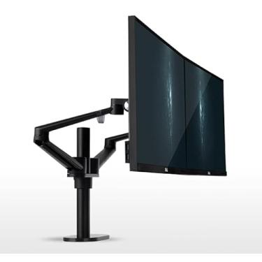 Imagem de OL-2 Suporte de alumínio para monitor de tela dupla de 43 a 81 cm, suporte de montagem para monitor de movimento completo, suporte de mesa, suporte de TV (preto)