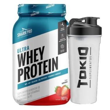 Imagem de Ultra Whey Protein Morango 907g Shark Pro + Shaker Tokio 600ml-Unissex