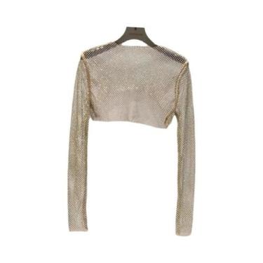 Imagem de Camiseta De Manga Longa Slim Fit Brilhante Com Decote Sexy Para Noite 