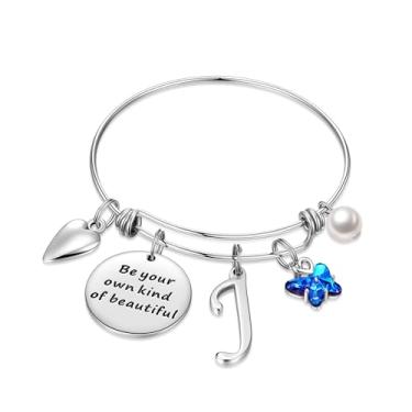 Imagem de Pulseiras com pingente inicial para mulheres joias presentes Be Your Own Kind of Beautiful Pulseira de borboleta expansível inspiradora de aço inoxidável letra A-Z presentes de aniversário e Natal