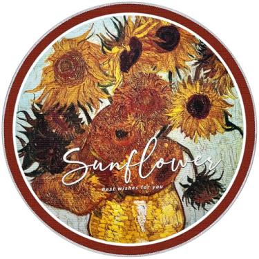 Imagem de Tapete redondo artístico 61 cm, tapete de entrada com sensação de lã sintética densidade, lavável na máquina e secagem rápida, fundo antiderrapante reforçado, adequado para entradas/cozinhas/banheiros