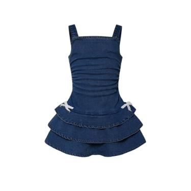 Imagem de WDIRARA Toddler Girl's Denim Dress Cute Sleeveless Layered Ruffle Cami Dress Dark Wash 7Y