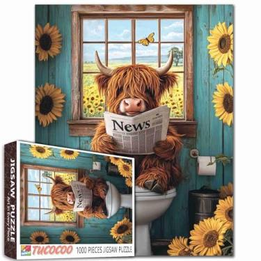 Imagem de Tucocoo Vaca rústica das terras altas 1000 peças estilo fazenda quebra-cabeça para adultos, quebra-cabeça de jornal de leitura de animais para jogos familiares desafiadores DIY artesanato presente