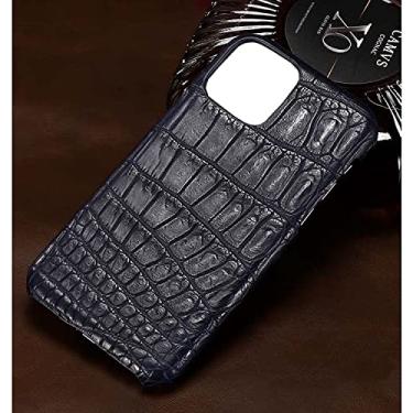 Imagem de GANYUU Capa de telefone luxuosa de couro de crocodilo, para Apple iPhone 14 Plus (2022) capa de telefone traseira de jacaré de 6,7 polegadas com forro de flocagem (cor: azul)