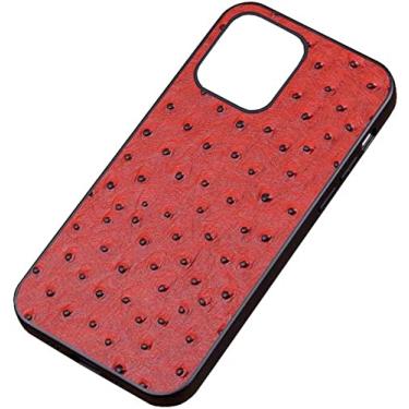Imagem de CYSUE Capa para Apple iPhone 14 Plus (2022) 6,7 polegadas, capa traseira de couro com padrão de avestruz totalmente envolto [proteção de tela e câmera] (cor: vermelho)
