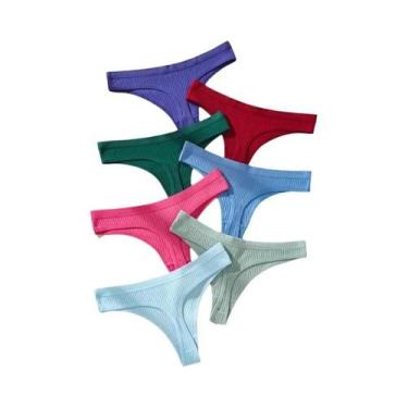 Imagem de Conjunto De Calcinhas Tanga Listradas De Algodão plus Size Para Mulher