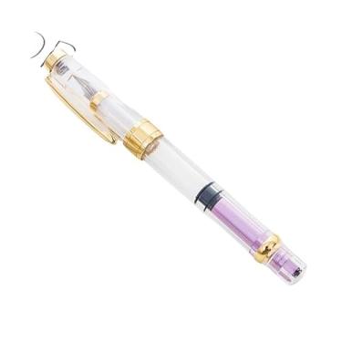 Imagem de CYSUE Caneta-tinteiro transparente moderna com clipe dourado ou prata canetas coloridas materiais escolares para estudantes artigos de papelaria (dourado roxo claro, ponta EF 038 mm)
