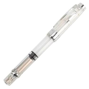 Imagem de CYSUE Caneta-tinteiro moderna transparente, clipe dourado ou prata, canetas coloridas de tinta para estudantes materiais escolares (prata ouro transparente, ponta F 05 mm)