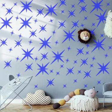 Imagem de 42 peças de adesivos de parede estrela acrílico espelho conjunto de adesivos de parede decorativos em forma de estrela decalques de parede removíveis para decoração de quarto (azul)