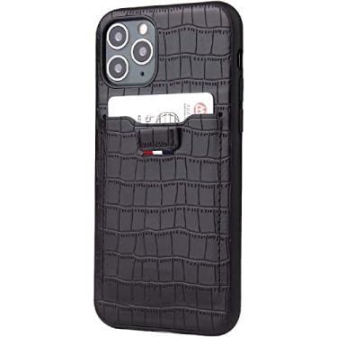 Imagem de BKUANE Suporte de cartão de capa de telefone traseiro, para Apple iPhone 14 Plus capa 6,7 polegadas 2022 couro PU à prova de choque capa de padrão de crocodilo (cor: preto)