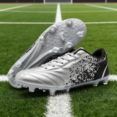 Imagem de Tênis de futebol rígido adequado para meninos e meninas, adolescentes e crianças, cabedal de couro sintético, sola de poliuretano, leve e durável, Cinza, 39