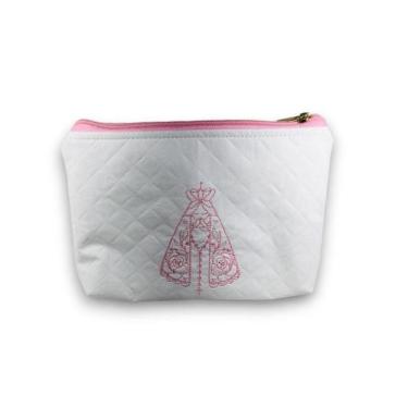 Imagem de Nécessaire, Bordada Religiosa, grande - DaniBordados, Branco com rosa
