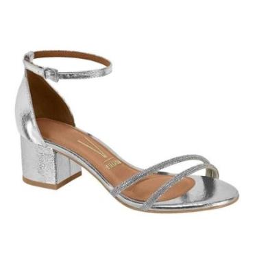 Imagem de Sandália Vizzano Salto Bloco Baixo Traseiro Fechado Tiras Cristal Metalizado-Feminino