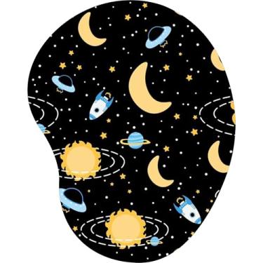 Imagem de Mouse Pad Ergonômico Gota Espaço Foguetes Planetas e Luas