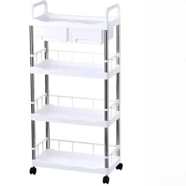 Imagem de Prateleira Organizadora Quarto Banheiro Cozinha Carrinho Organizador 2 Gavetas (4 Andares 2 Gavetas,Branca)