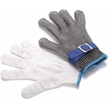Imagem de Luva de Açougueiro, Malha de Aço Inoxidável, Resistente a Corte, para Cozinha, Fatiar Carne, Segurança de Trabalho, com Par de Luvas Brancas (1 par)
