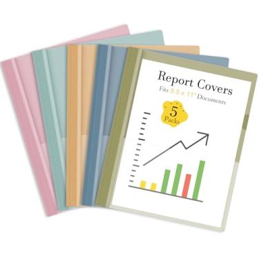 Imagem de Ndsox Pacote com 5 capas de plástico para relatórios com fixadores de 3 pinos, pastas de apresentação de projetos de 5 cores para papel tamanho carta, currículo e documento, capas de relatório