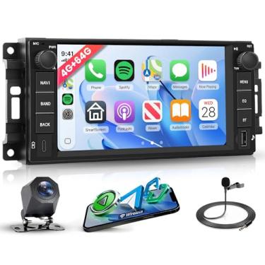 Imagem de Rimoody Rádio estéreo automotivo Android 4G + 64G para Jeep Wrangler JK 2007-2018 Dodge Ram 1500 2008-2012, sem fio, Carplay, Android, Auto GPS 5G-WiFi, Bluetooth, 5.0 FM/RDS, câmera de backup