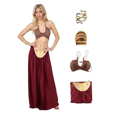 Imagem de Dxvsaxi Roupa feminina de princesa escrava, biquíni, carnaval, cosplay, princesa, escrava, Miss Manners, fantasia de festa de Halloween, Marrom, P