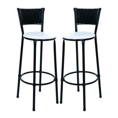 Imagem de Kit 2 Banquetas Banco Alto Bancada Cozinha Americana Junco Preto - Esp