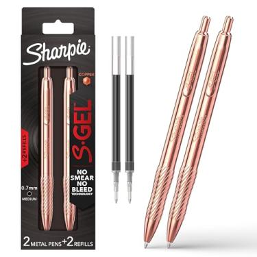 Imagem de Sharpie S-Gel, caneta de gel, corpo de metal de cobre, ponta média (0,7 mm), tinta preta, inclui 2 canetas e 2 refis de tinta adicionais