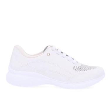 Imagem de Tênis Usaflex Feminino Casual Couro AB6414 Conforto, 36, Branco