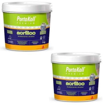 Imagem de Kit 2 Rejunte Acrilico Portokoll Premium 1KG Branco Brilhante - Sika