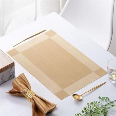 Imagem de Kit Jogo Americano PVC Antiderrapante Mesa Posta Resistente ao Calor 45x30cm Elegante(Dourado Retângulo,6 Peças)