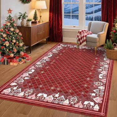 Imagem de Tapete de área de 10 x 15 cm para férias, tapetes laváveis de Natal para quarto, sala de estar, antiderrapante, tapete grande para sala de jantar, moderno, com bordas, decoração de Natal, tapetes para