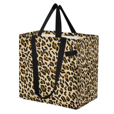 Imagem de SEHANY Sacolas de compras reutilizáveis com estampa de leopardo marrom com alças reforçadas, bolsa de compras de lona dobrável à prova d'água de grande capacidade para viagem, cozinha, praia