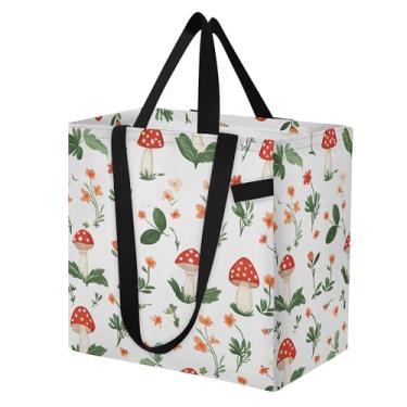 Imagem de SEHANY Sacola de compras reutilizável de cogumelo herb com alças reforçadas, bolsa de compras de lona dobrável à prova d'água de grande capacidade para viagem, cozinha, praia
