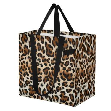 Imagem de SEHANY Sacolas de compras reutilizáveis com estampa de leopardo marrom com alças reforçadas, bolsa de compras de lona dobrável à prova d'água de grande capacidade para viagem, cozinha, praia