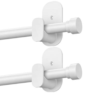 Imagem de TONIAL Pacote com 2 varões de cortina de 4 a 2,1 m (4 a 2,1 m), hastes de cortina sem perfuração de 5/8 polegadas para janelas com suportes adesivos, haste de cortina pequena ajustável com acabamento