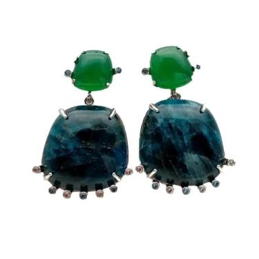Imagem de Brincos pendentes de ágata verde apatita azul 23 x 23 mm joia moderna