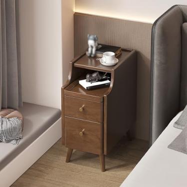 Imagem de Mesa lateral com estação de carregamento, madeira com 2 portas USB, baú de cabeceira, mesa de cabeceira com gaveta e prateleira de armazenamento aberta para quarto, espaço pequeno, mesa de canto