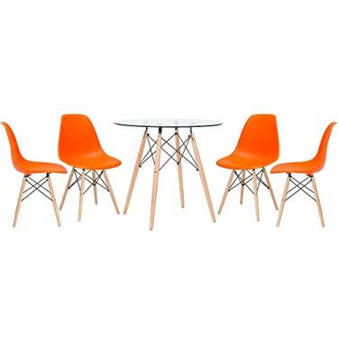 Imagem de Loft7, KIT - Mesa redonda de vidro Eames 80 cm + 4 cadeiras Eiffel DSW laranja