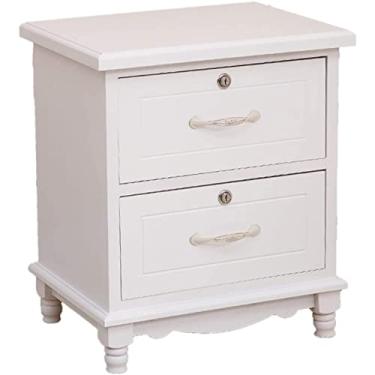 Imagem de Mesa de cabeceira nórdica de madeira maciça mini armário de cabeceira, mesa lateral para quarto, espaços pequenos (branca)