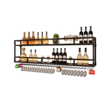 Imagem de Prateleiras flutuantes de metal industriais montadas na parede cálice suspensa com LED, prateleiras de bar para exibição de bar em casa, sala de jantar, despensa, armário (cor: preto, tamanho: 100 x