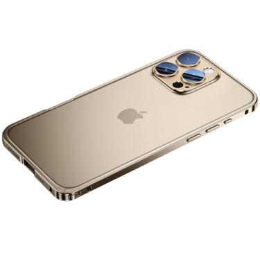Imagem de HUHUCASE "Capa bumper de metal de encaixe com protetor de lente para iPhone 17/16/15/14/13 Pro Max: design de bloqueio seguro, moldura durável e capa de proteção total (dourado, iPnone13)