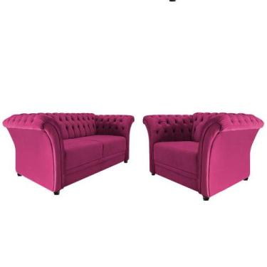 Imagem de Kit Poltrona e Namoradeira Chesterfield Sofia Suede Pink - Doce Sonho 