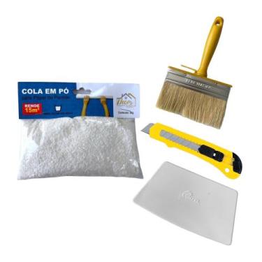 Imagem de Kit Aplicação Papel De Parede Cola Espátula Estilete Broxa - ART DECOR