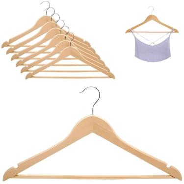 Imagem de Kit 6 Cabides De Madeira Com Verniz – Sofisticação E Durabilidade