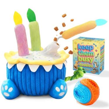 Imagem de Brinquedos de bolo de aniversário para cães grandes e pequenos, brinquedos interativos para cães com quebra-cabeça de cachorro, brinquedos engraçados para cães - brinquedo de esconde-esconde