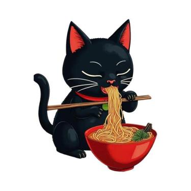 Imagem de Pôster De Lona Com Gato Japonês Comendo Macarrão, Arte Moderna Para Co