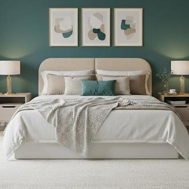 Imagem de Cabeceira Estofada em Linho Painel Orgânico para Cama Box Casal 140cm e Queen 160cm, Módulos Adesivos Decorativos para Quarto(Linho Bege,Casal 140cm)