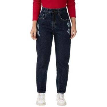 Imagem de Calça Mom Jeans Puídos Guess Azul Escuro-Feminino
