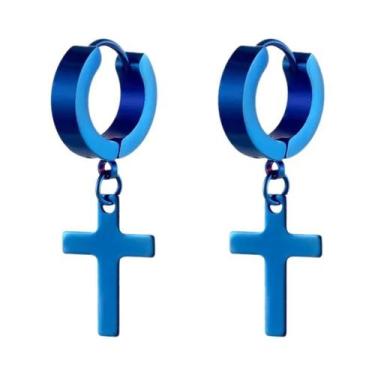 Imagem de Brincos De Argola Unissex Punk Com Pingente De Cruz Em Aço Inoxidável 