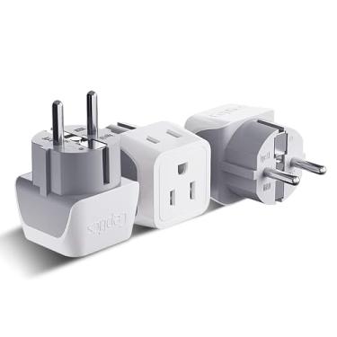 Imagem de Adaptador de tomada Schuko Alemanha, França da Ceptics, entrada dupla - ultra compacto e leve - plugue adaptador de viagem dos EUA para a Rússia, Coreia do Sul - Tipo E/F (pacote com 3)