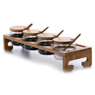 Imagem de Conjunto Porta Tempero de Bambu com 4 potes Tamanduá-Bandeira - Ilovecoffee