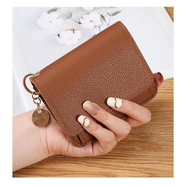 Imagem de Carteira compacta feminina pequena – porta-chaves fofa, bolso com zíper, vários compartimentos para cartão para uso diário, Marrom, Retrô